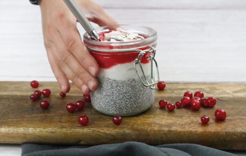 Chia pudding opgepakt